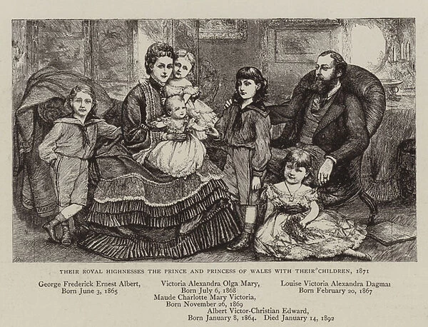 Their Royal Highnesses the Prince and Princess of Wales with their Children, 1871 (litho)