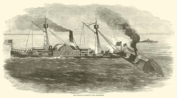 The Sassacus ramming the Albemarle, October 1864 (engraving)