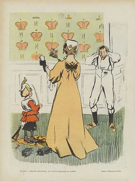 Satire on Russias defeat in the Russo-Japanese War. the Illustration for Le Rire (colour litho)