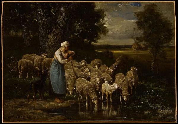 Shepherdess and Sheep, Fontainebleau (oil on canvas)