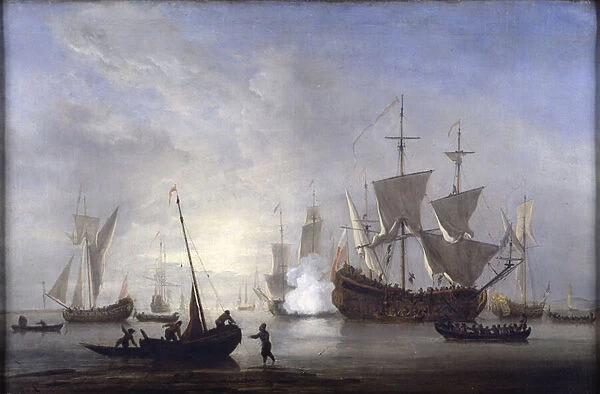 Shipping in a calm, c. 1680 (oil on canvas)