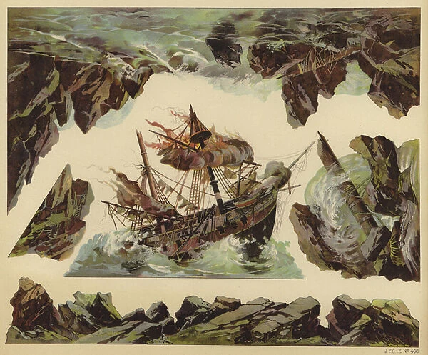 Shipwreck scene (colour litho)
