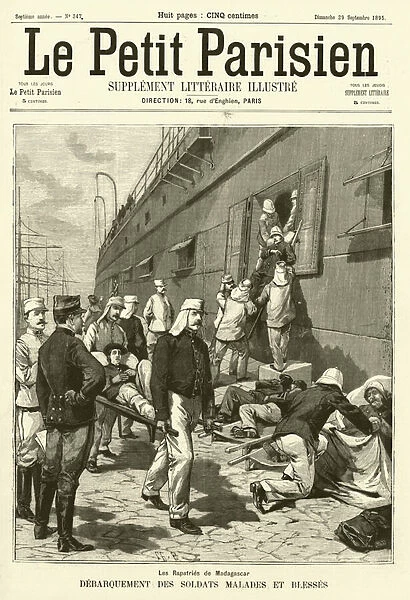 Sick and wounded French soldiers returning from Madagascar (engraving)