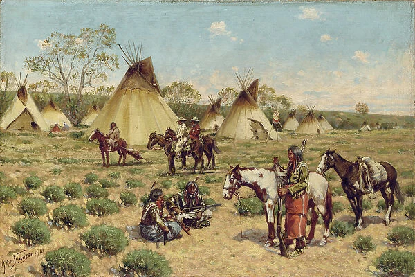 Sioux Encampment, Porcupine, 1910 (oil on canvas laid down on board)