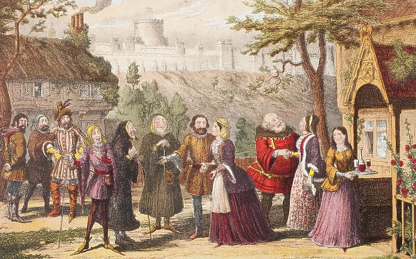 Sir John Falstaff on a visit to his friend Page at Windsor, illustration from The