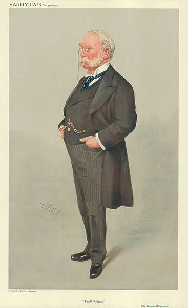 Sir Thomas Wrightson, Tariff Reform, 6 May 1908, Vanity Fair cartoon (colour litho)