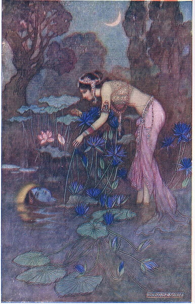 Sita finds Rama among Lotus blooms (colour litho)