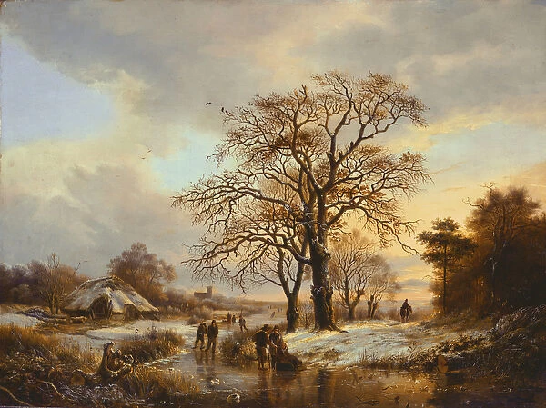 Skaters on a Canal (oil on canvas)