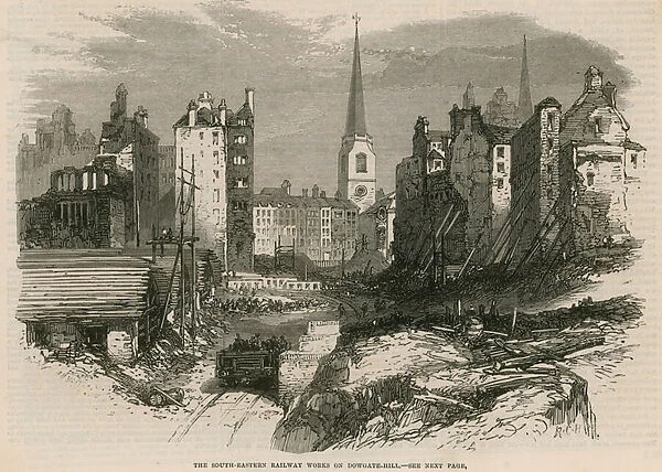 The South-Eastern Railway works on Dowgate Hill, London (engraving)