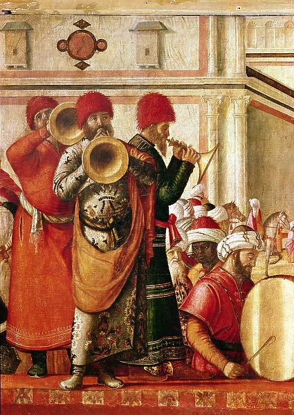St. George Baptising the Gentiles, detail of musicians on the left hand side, 1501-07
