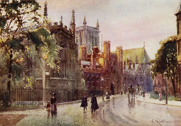 St Johns College Gateway and Tower from Trinity Street (colour litho)