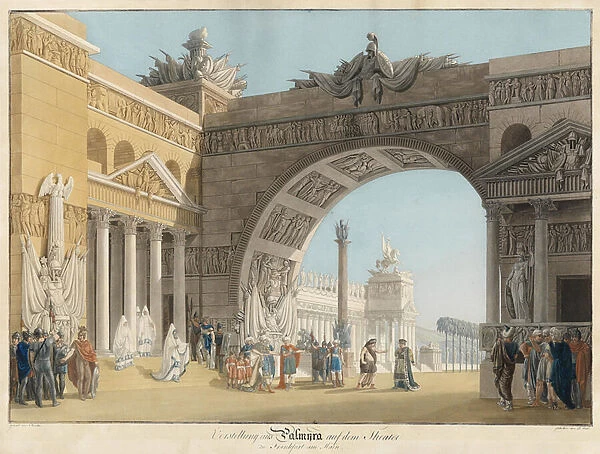 Stage design for the opera Palmira, regina di Persia by Antonio Salieri - Radl, Anton (1774-1852) - First quarter of 19th cen. - Etching, watercolour - 51, 3x73, 4 - Private Collection