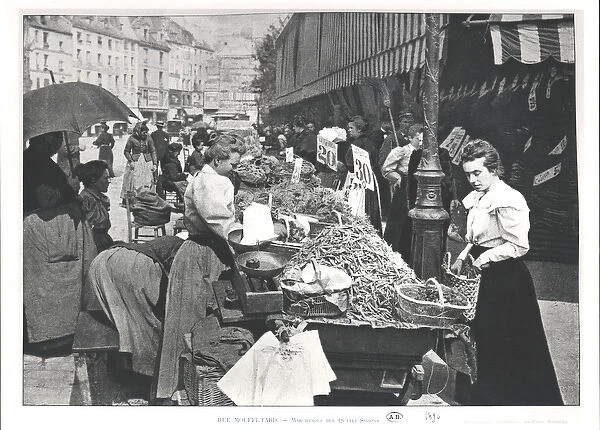 The Street merchant in the rue Mouffetard, Paris, 1896 (b  /  w photo)