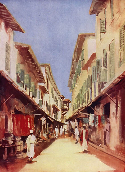 A street in Zanzibar (colour litho)