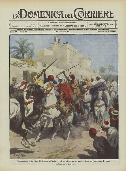Submission of the Mansur tribe to Italy, a picturesque ride of the leaders in Derna to deliver their weapons (colour litho)