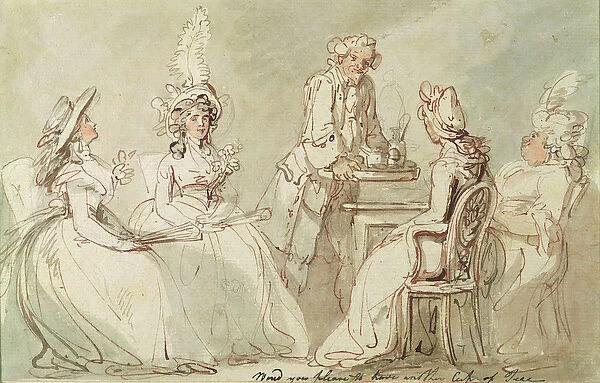 A Tea Party (pen & ink, pencil & w  /  c on paper laid on mount) (recto of 238964)