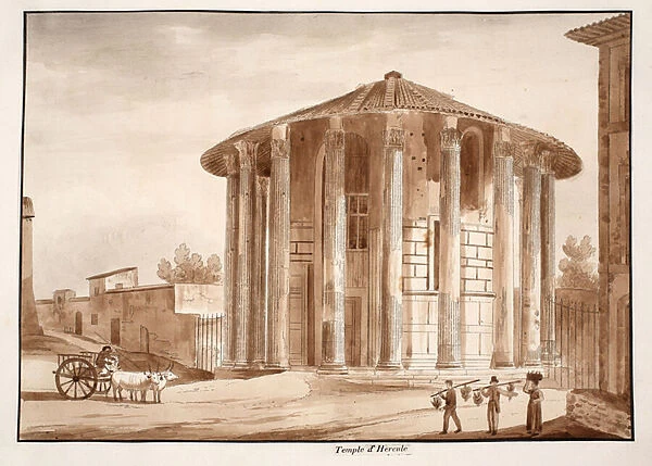 The Temple of Hercules Victor, 1833 (etching with brown wash)