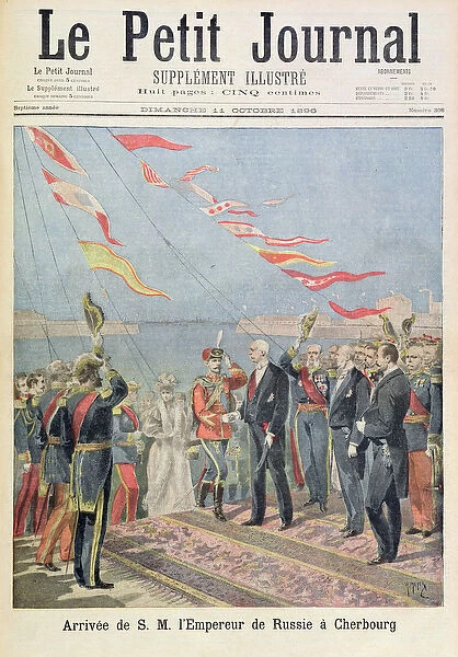 Title page depicting the arrival of his majesty the Emperor of Russia in Cherbourg