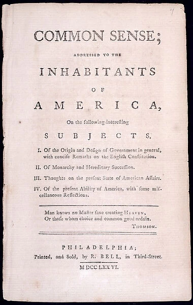 Titlepage to Common Sense by Thomas Paine (1737-1809) 1776 (print)