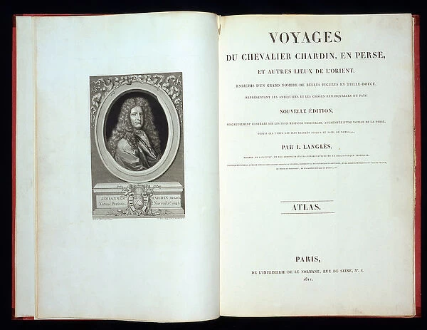 Titlepage and frontispiece portrait from Voyages du Chevalier Chardin en Perse