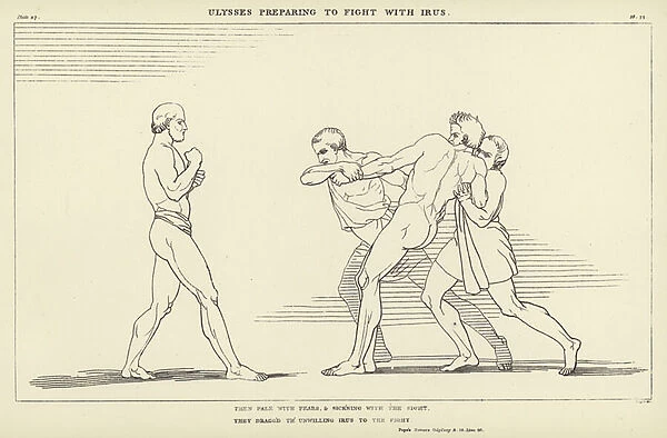 Ulysses preparing to fight with Irus (engraving)