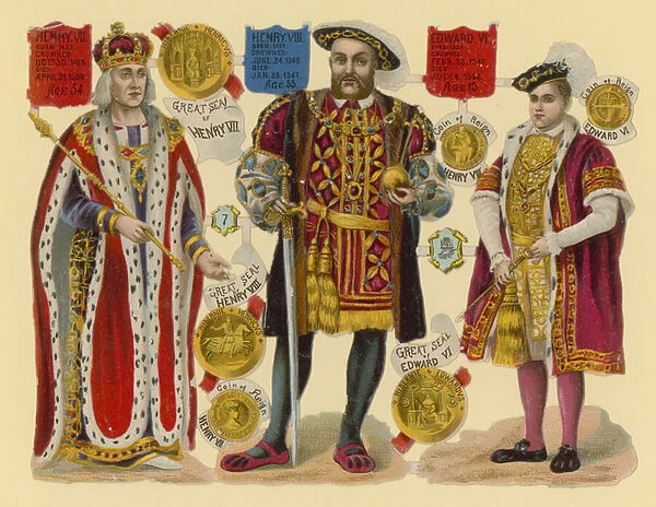 Victorian scrap: King Henry VII, King Henry VIII, King Edward VI