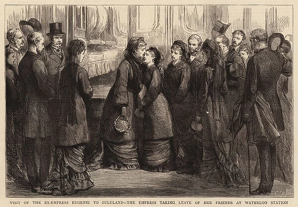 Visit of the Ex-Empress Eugenie to Zululand, the Empress taking leave of her Friends at Waterloo Station (engraving)