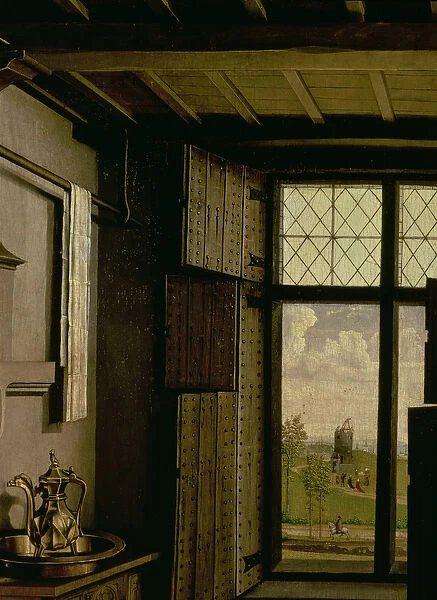 Detail of the Window, from the St. Barbara wing of the Werl Altarpiece, 1438 (oil on panel)