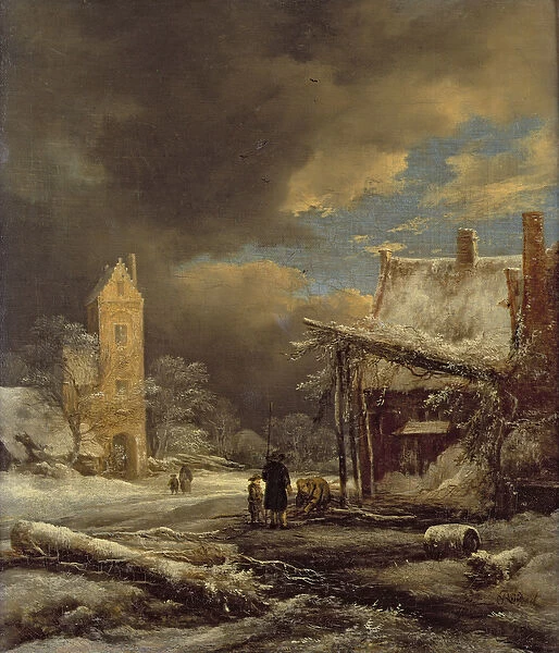 A Winter Landscape with a Peasant Gathering Firewood