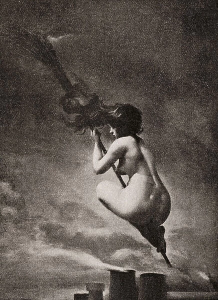 The Witch on her Broomstick, from Illustrierte Sittengeschichte vom Mittelalter bis zur Gegenwart by Eduard Fuchs, published 1909 (litho)