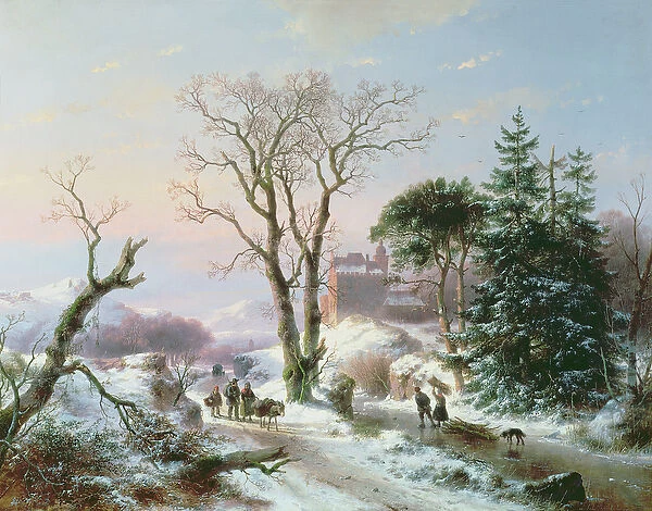 Wooded winter river landscape, 1855