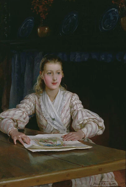 Young Girl Looking at a Print, 1889 (oil on canvas)