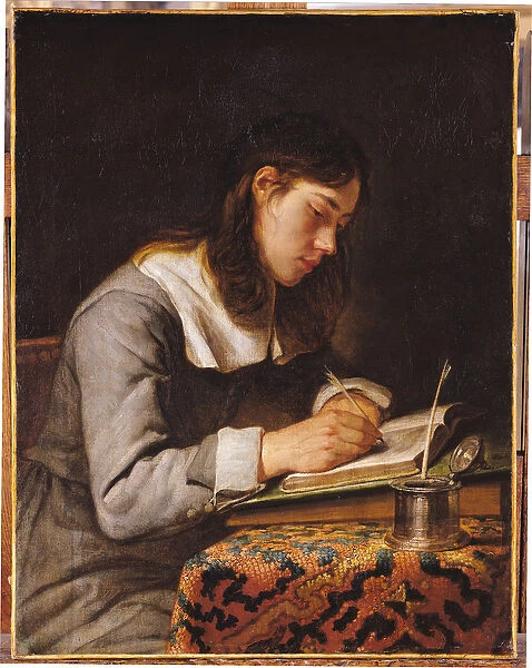 Young Man Writing (oil on canvas)