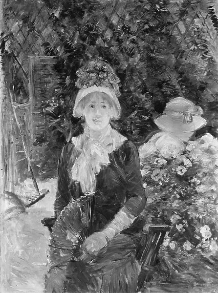 Young Woman in a Garden, 1883 (oil on canvas) (b  /  w photo)