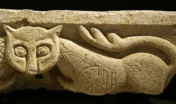 Detail of a zoomorphic Capital from one of the original columns. (granite)