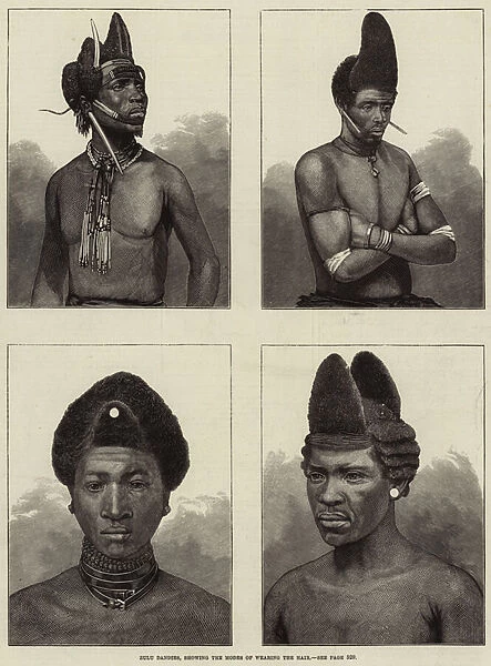 Zulu Dandies, showing the Modes of Wearing the Hair (engraving)