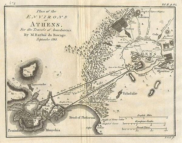 1785, Bocage Map of Athens and Environs, including Piraeus, in Ancient Greece, topography