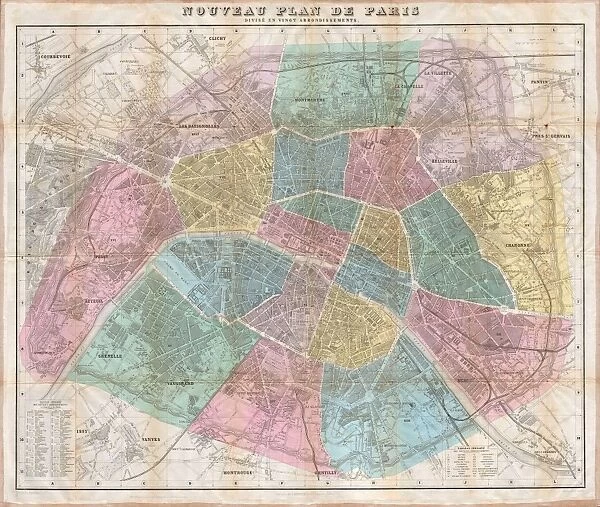 1870, Hachette Pocket Map of Paris, France, topography, cartography, geography, land