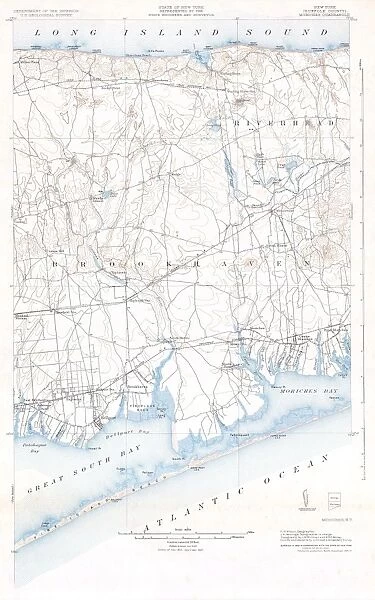 1904, U. S. G. S. Map of Long Island, New York, Fire Island, Brookhaven, topography