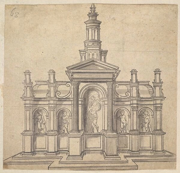 Architecturally-Shaped Tabernacle Saint Four Putti