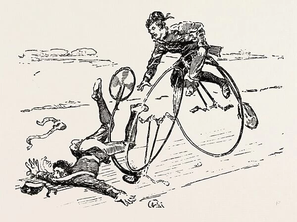 BICYCLE ACCIDENT, 1888 engraving
