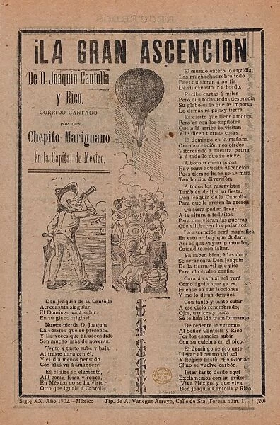 Broadsheet, relating, adventures, Don Joaquin Cantolla y Rico, travels, hot air balloon