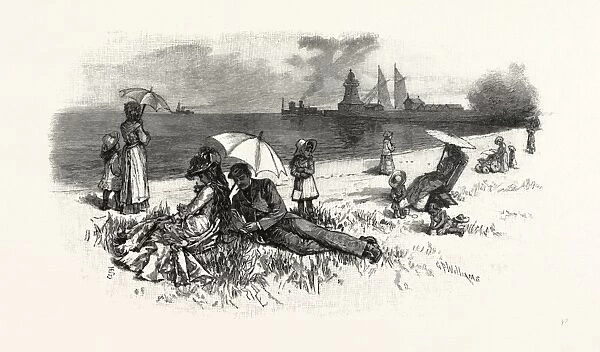 Central Ontario, on the Beach, Cobourg, Canada, Nineteenth Century Engraving