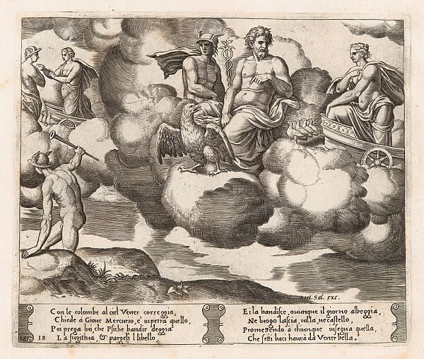 Drawings Prints, Print, Venus, dove-drawn, chariot, complaining, Jupiter, accompanied