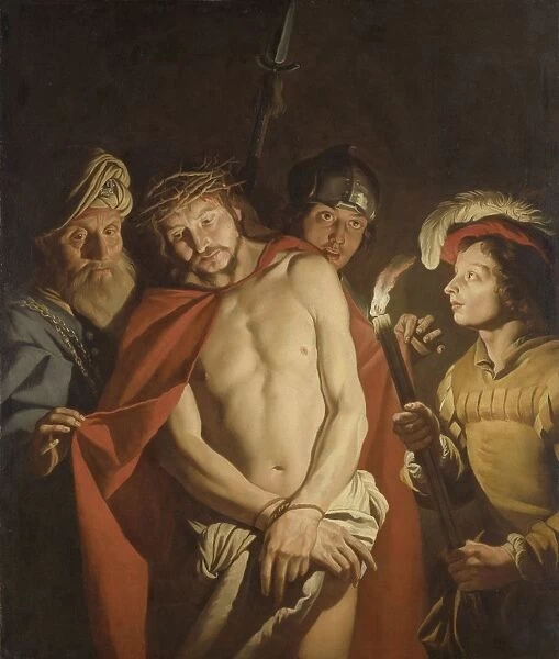 Ecce Homo Christ handcuffed shown people crown