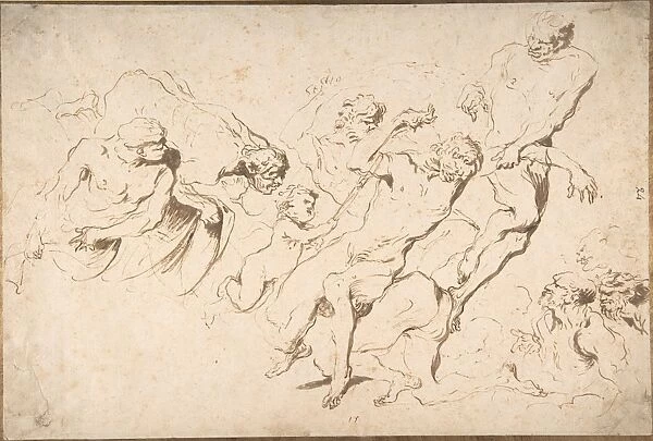 Fantastic Subject Five Nude Male Figures Punishing Another