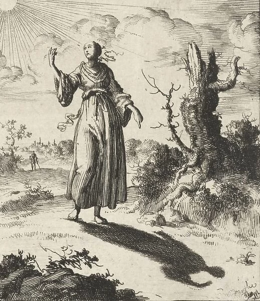 Female beholds her own shadow, Jan Luyken, Pieter Arentsz (II), 1687