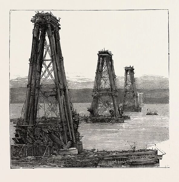 The Forth Bridge, the Cantilever Towers in Course of Construction, Engraving 1890, Uk, u