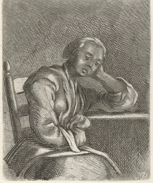 Girl asleep at the table, Caspar Jacobsz. Philips, 1752 - 1789