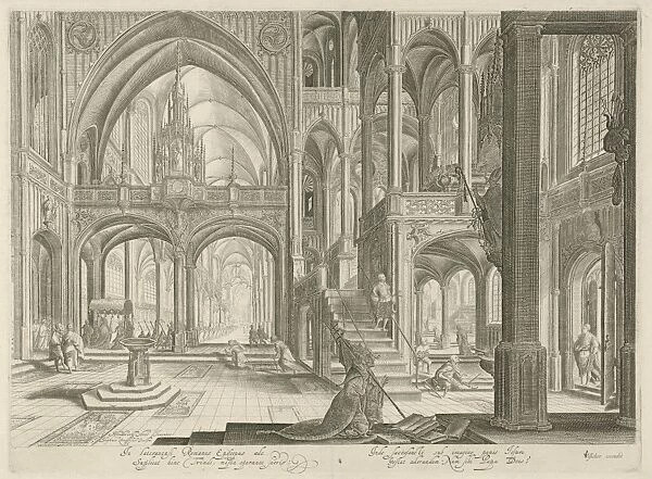 Interior of St. John Lateran in Rome, Jan van Londerseel, Claes Jansz. Visscher (II)